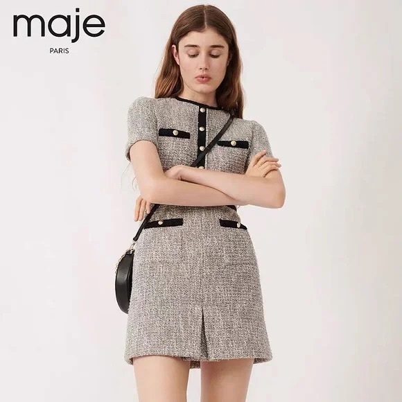 Maje Metallic cotton-blend tweed mini dress - Picture 3 of 11